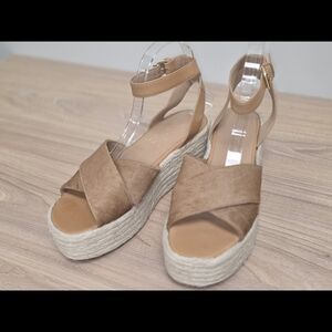 Seychelles Tan Crossover Calf Hair Ankle-Strap Espadrille Wedge Sandals